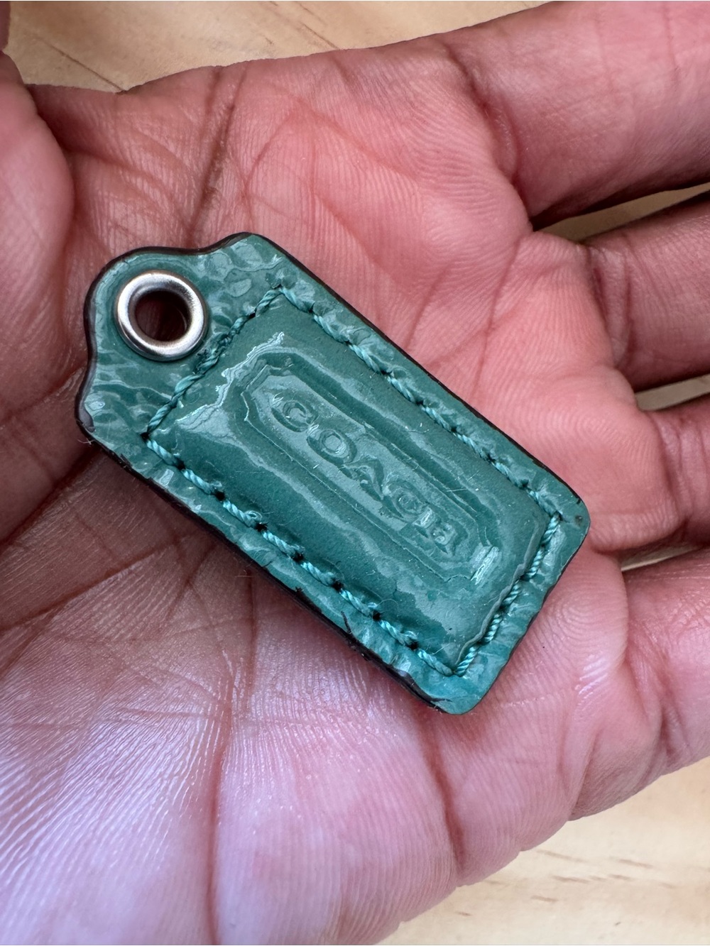 Coach Teal Patent Leather Key Fob Bag Charm Sm